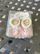 Vintage 60  s Pair Baby Girl Bunny Booties In Package Doll