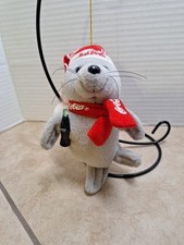 Coca Cola Brand Plush Gray Seal 1998 Christmas Ornament Logo Hat Scarf Bottle