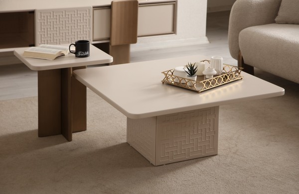 Beige Wohnzimmer-Set 2-Teilig Couchtisch Center-Tisch WohnzimmermöBel-image