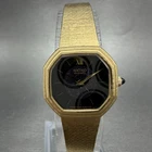 Seiko Watch Women 21mm Black Dial Gold Tone Octagon 2320-6110 New Battery VTG