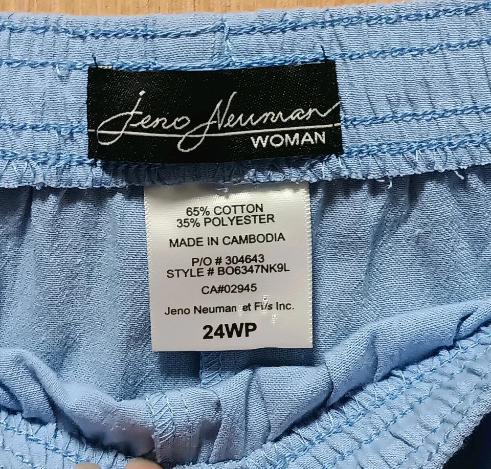 Jeno Neuman Talla 24WP Azul Teniente Pierna Ancha Pequeño Capris Largo Corto Elástico Foto 4 de 4