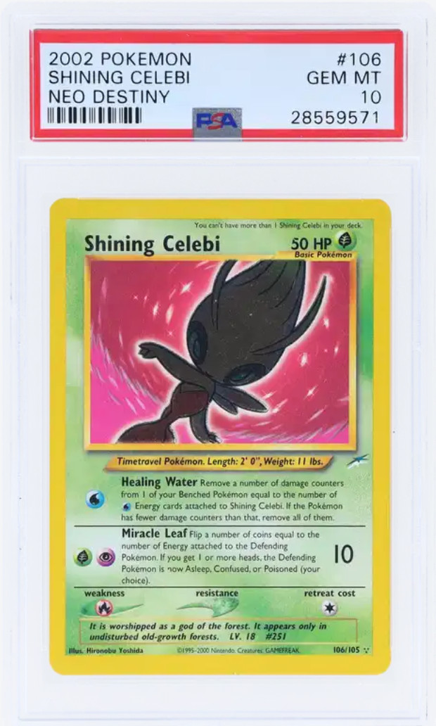 Pokemon 2002 Shining Celebi Neo Destiny Unlimited Holo Secret Rare #106 PSA 10