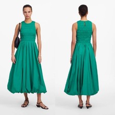 Madewell The Melody Bubble-Hem Smocked Midi Dress Poplin NT311 Green Size L NWT