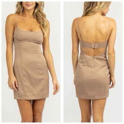Emory Park Mocha Brown Bodycon Slip Sexy Dress Sz L Balconette Bustier Strap