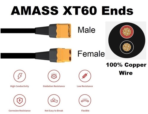 XT60 Extension Amass Copper-Core Cable 30 Amp Wire Lead Male to Female 1m-5m UK - Picture 4 of 16