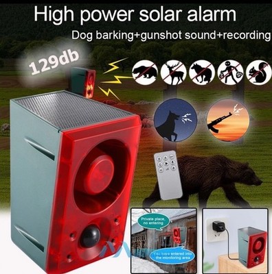 Solar Outdoor Motion Sensor Alarm-Dog Barking&Gunshot Sound,Recording Lights