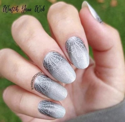 Color Street Nail Polish Strips~Watch Your Web~Dark Light Gray Ombré Spiderwebs