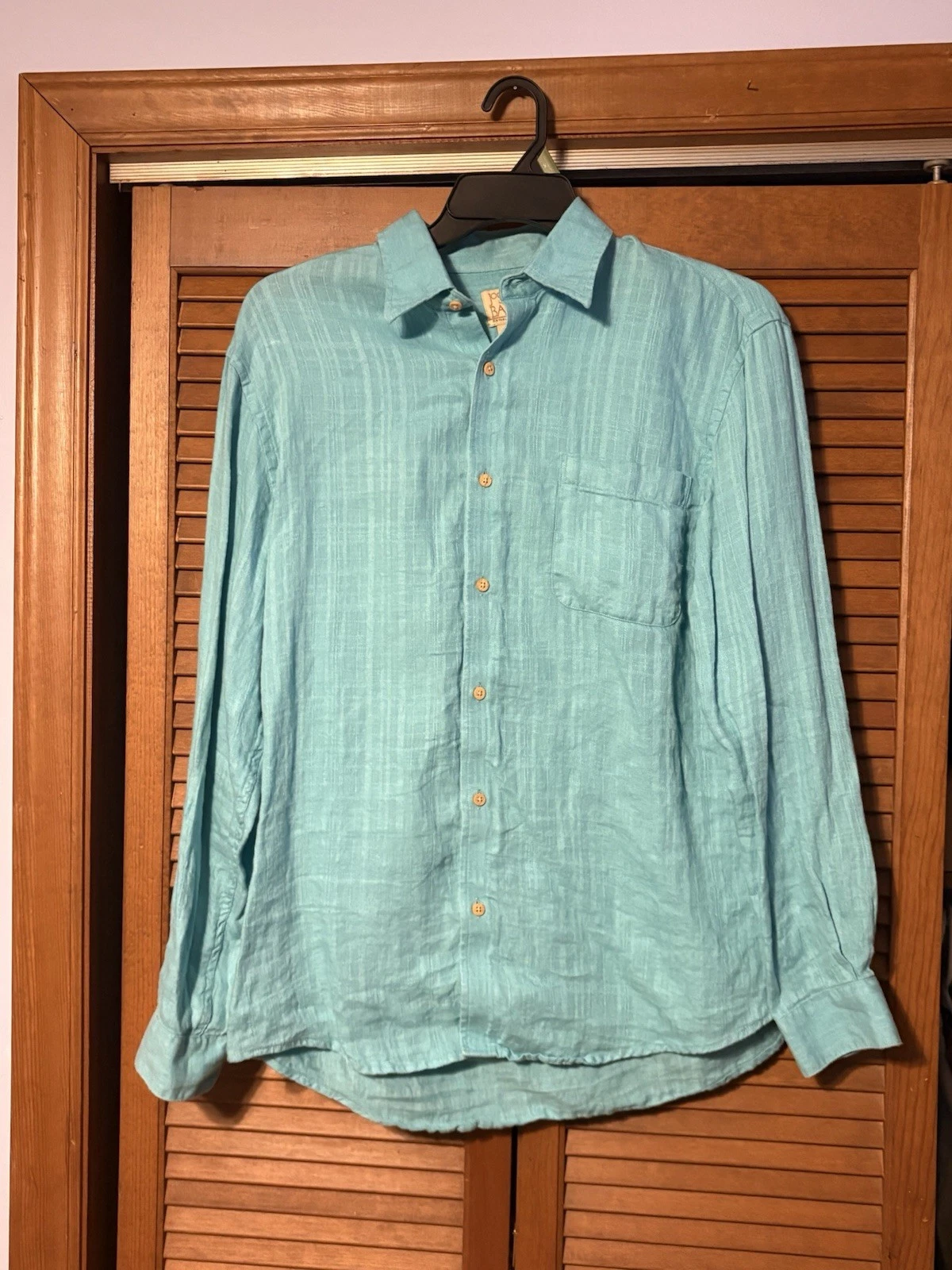 Jos. A. Bank Button Down Mens M Teal 100% Linen Short Sleeve Summer Beach Casual