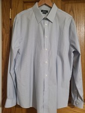 DKNY Slim Fit Stretch Cotton Dress Shirt Blue  White Stripe Size 17.5 34-35
