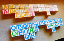 56 in LOT - Vintage Letter Alphabet ABC Wood Blocks - NICE CONDITION.