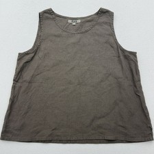 FLAX Women L Large Brown 100% Linen Sleeveless Tank Top Scoop Neck Lagenlook NWT