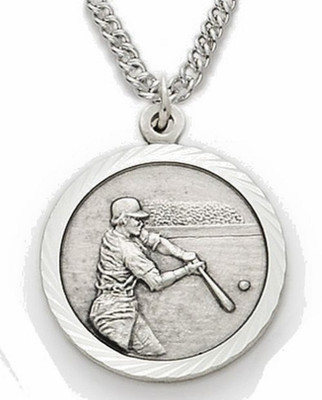 Sterling Silver Baseball Pendant   St. Christopher Back   20'' Chain - Necklace