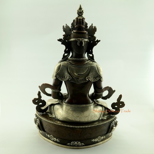 Estatua de Aparmita fina tallada a mano de cobre oxidado de 16,5" de Patan, Nepal - Imagen 6 de 10