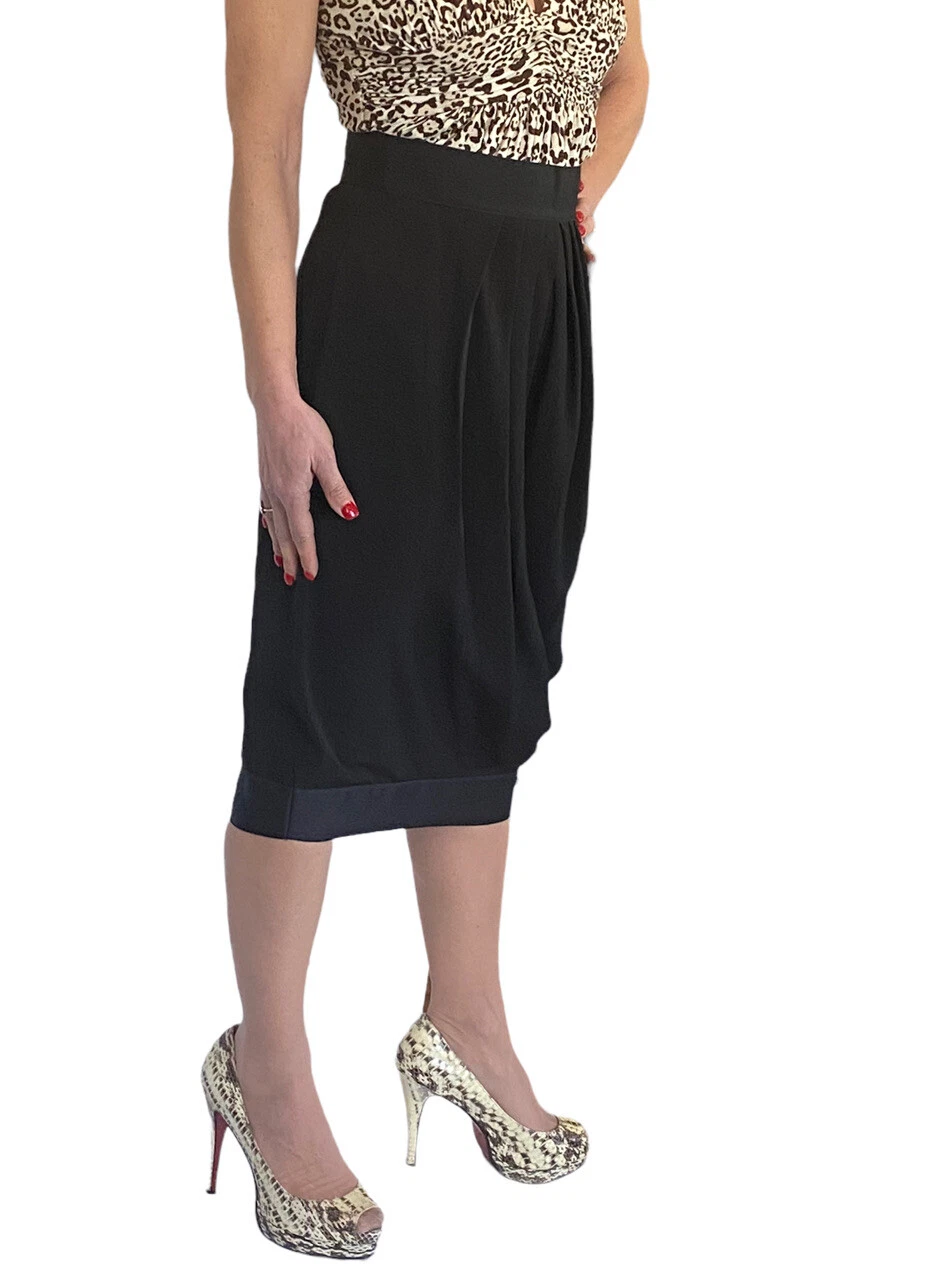 Gonna Valentino Hiver 2008 RUNWAY nera grosgrain midi plissettata taglia 6