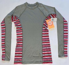 RIP CURL Women's Small Grey Red UV Rashguard Long Sleeve Swim Surf TRESTLES New