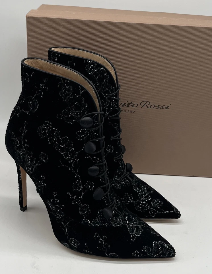Gianvito Rossi $1175 Embroidered Silk/Crepe Satin Empress Velvet Booties sz 39 - Image 2 of 4