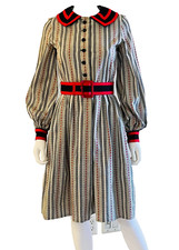 Vtg Totally 1950s Red Green Black,Knee Length, A-Line Day Dress,Original Belt, M