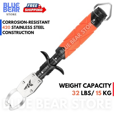 Stainless Steel Lip Gripper w Weight Scale Non-Slip Handle Fishing Lip Grabber