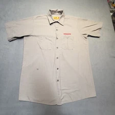 Nissan Button Down Shirt Mens L Gray Short Sleeve Mechanic Workwear Red Kap