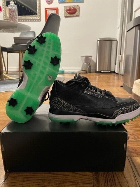 Jordan 3 Golf Green Glow Spikes Size 9 AJ3783-001 Nike Black Jordan 3 Golf Green Glow Spikes Size 9 AJ3783-001 Nike Black