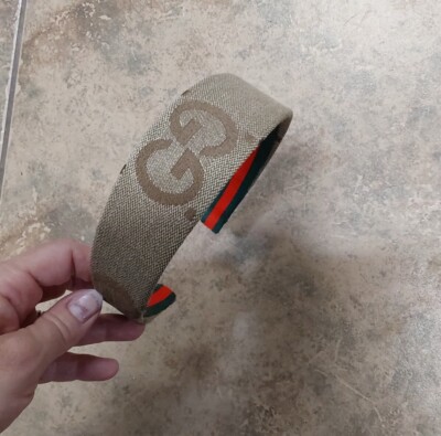 Gucci Head Band Hair Accessory Beige Canvas GG Logo
