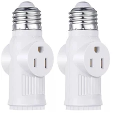 2Pcs E26/E27 Light Socket to Plug Adapter 2/3 Prong Light Bulb Outlet Adapter US