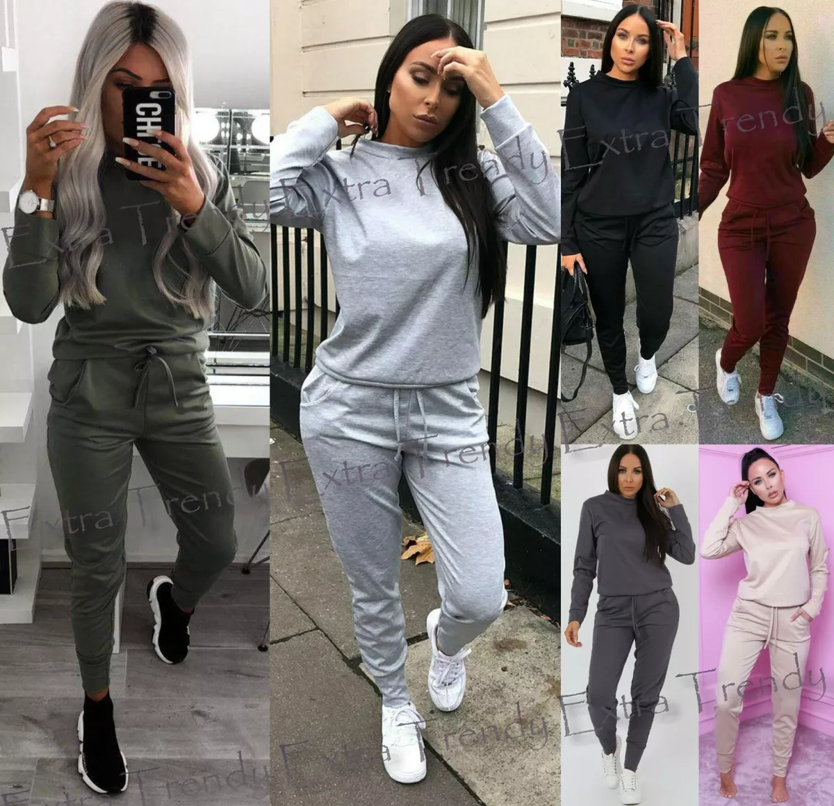 Womens Long Sleeve Plain Lounge Wear Set Two Piece Co-Ord Casual Comfy  Tracksuit