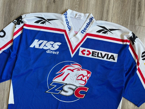 ZSC Lions Suisse Hockey Jersey anni 2000 Vintage Jersey Shirt Match Worn # FIRMATO 19 - Foto 3 di 13