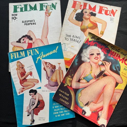 VTG FILM FUN & MOVIE HUMOR Risque Magazines 4 Issues 1935-1942 Rare!