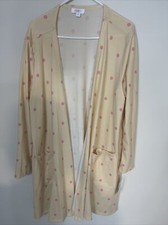 Lularoe Striped Caroline Cardigan Black White Red Stripe with Hearts Size XL