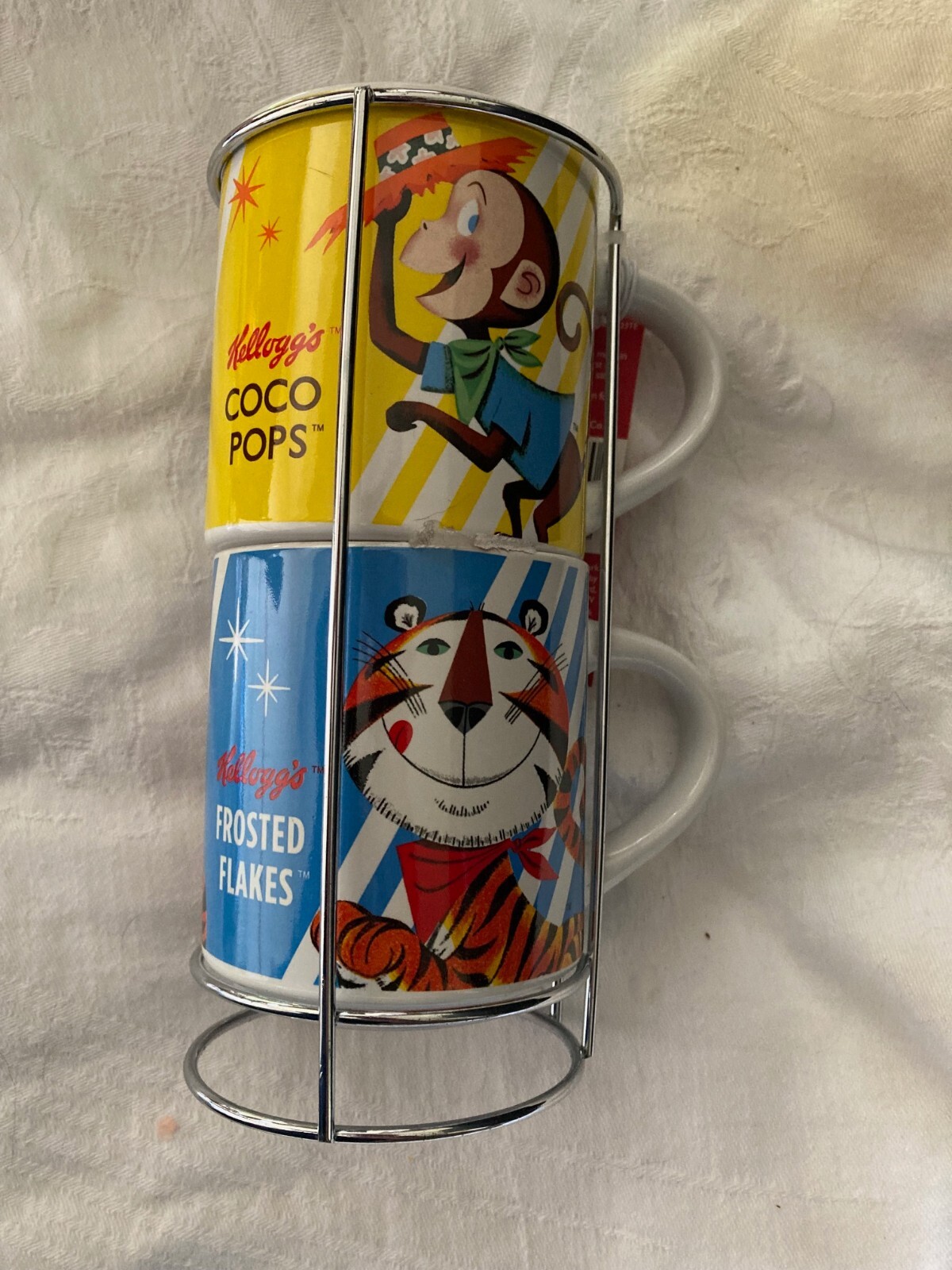 Vintage Style Kellogg's Stacking Mugs In Rack Coco Pops & Frosties Duo - New