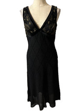 ST. John Evening Dress Black Gold 8 Santana Knit Wedding Cocktail Party Holiday