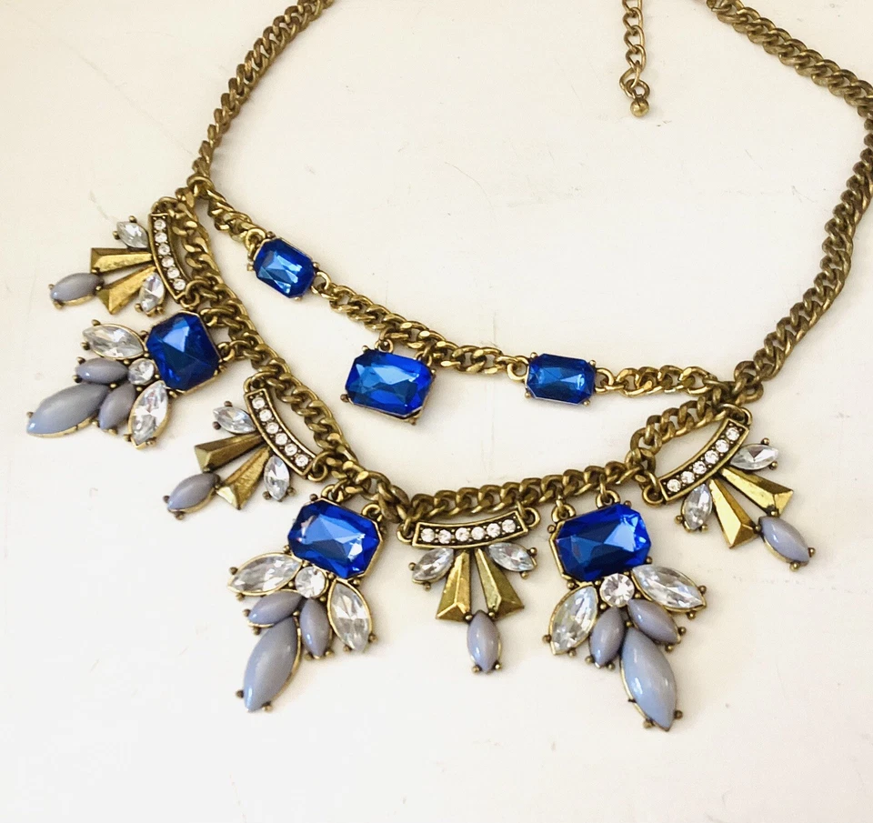 Collar distintivo de bisutería zafiro bronce grandes capas azul gris Foto 3 de 4