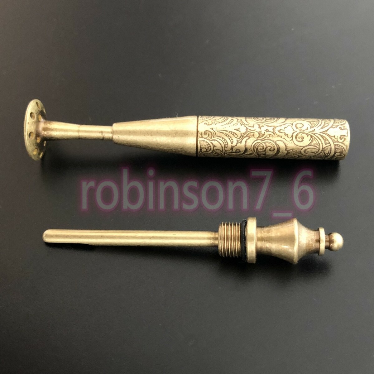 Antique 2 in 1 Carved Smoking Pipe Tamper Brass Pick Tool