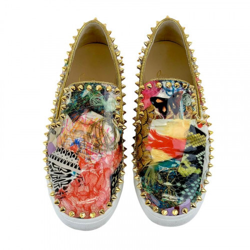 Christian Louboutin Pick Boat Sneakers Size 4.5 Multicolor Studs