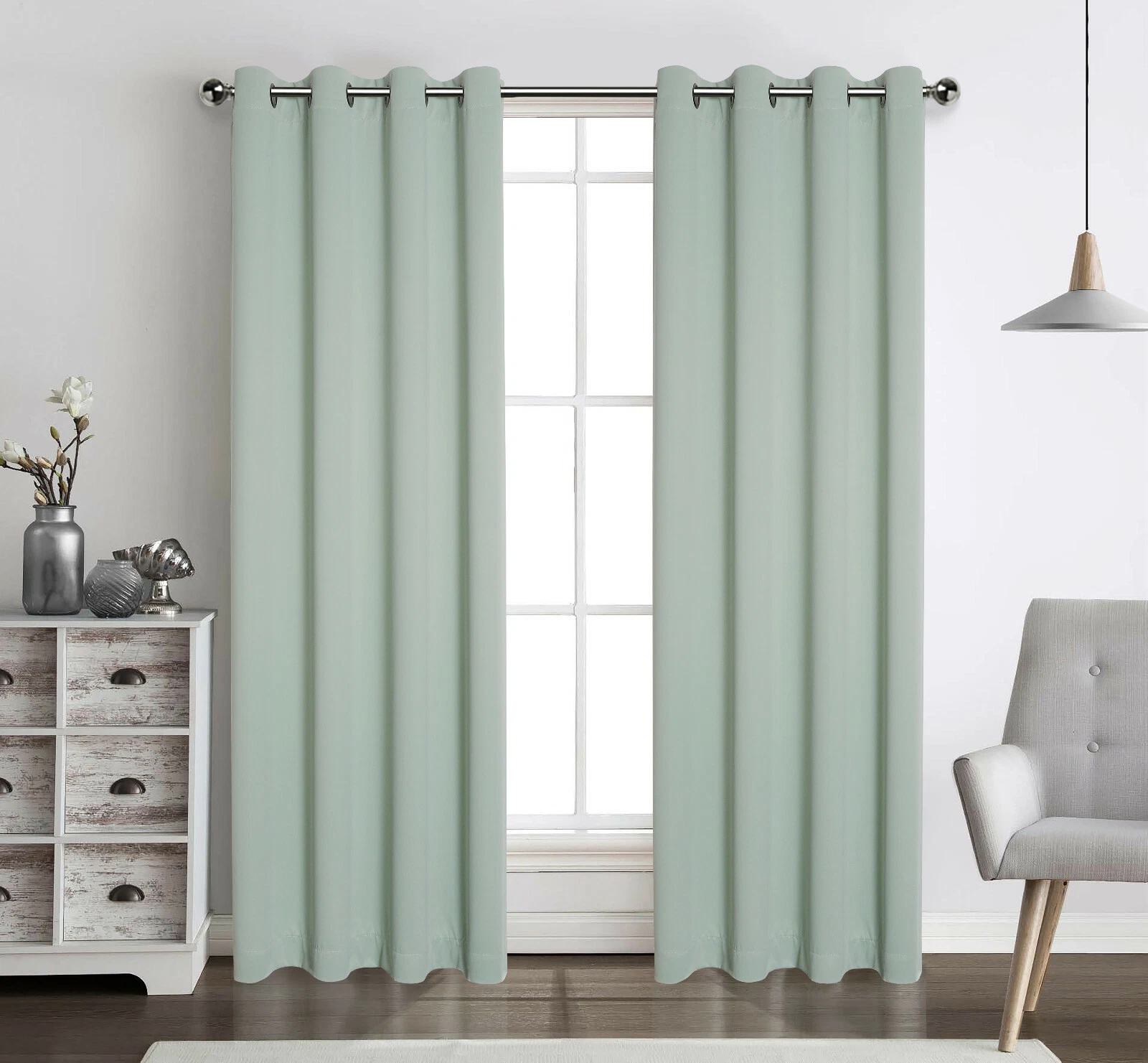 2 Pack 100% Blackout Grommet Top Sage Green Curtain Panels - Assorted Sizes