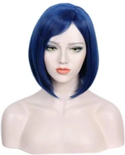 Women's Short Blue Wig with Bangs Halloween Cosplay Party Wig