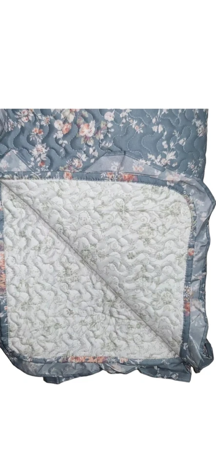 Juego de edredón y farsa Shabby Chic, reversible azul floral casa de campo REINA Foto 4 de 4