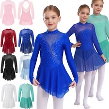 iiniim Mädchen Eiskunstlauf Kleid Glitzer Mesh Patchwork Leotard Tanzbekleidung