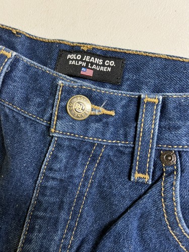 Vintage Polo Jeans Co Ralph Lauren Youth 12 Leather Banner Flag Denim Jean Blue - Picture 6 of 10