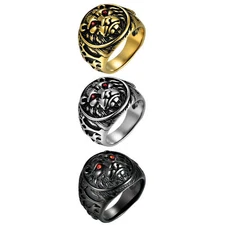Men Lion Shield Ring Stainless Steel Vintage Biker Party Jewelry Gift Size 7-13