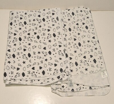Baby Carters One Size Black White 2 Cotton Flannel Receiving Swaddle Blanket