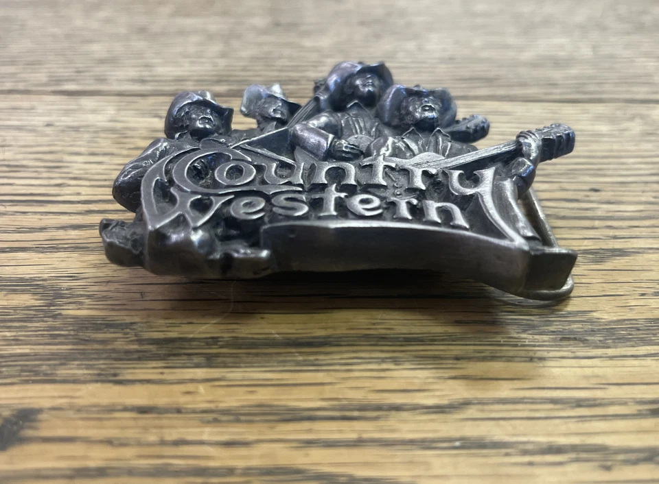 CINTURÓN VAQUERO HEBILLA 1981 BERGAMOTA LATÓN FUNCIONA BANDA DE MÚSICA COUNTRY WESTERN VINTAGE Foto 2 de 3