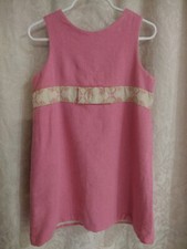 Beautiful Pink Linen Dress Ribbon Accent Girls Size 6 Hollywood