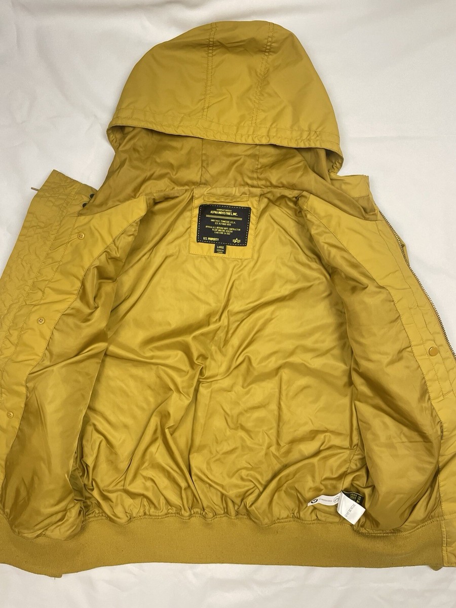 Alpha Industries Men's Yellow Mustard Hooded Full Zip Bomber