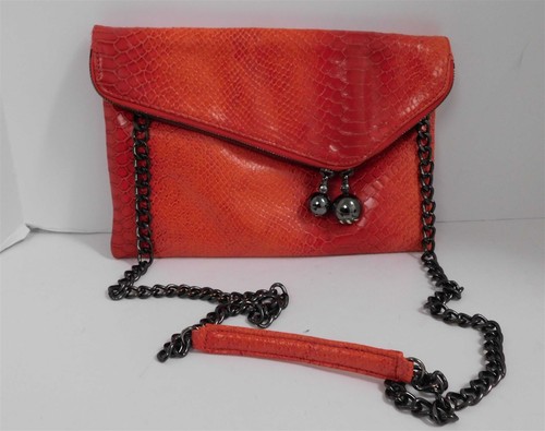 Henri Bendel Red Snake Leather Flap Chain Crossbody Clutch Bag