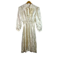 Vintage Victorian French Silk Floral Collar Dress Size S