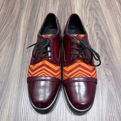 Nicholas Kirkwood Striped Leather Derby Shoes Brown Burgundy Geometric Size 42