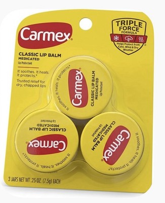 Carmex Classic Medicated Lip Balm Jar 3 Pack 0.25 oz Each Dry Chapped Lips
