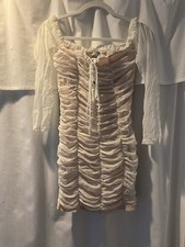 Fashion Nova Dress Women White Mesh Ruched Lace Up Front